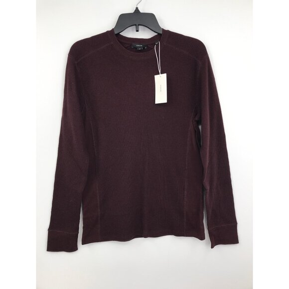 Vince Mens Pima Cotton Thermal Waffle Knit Long Sleeve Shirt Burgundy Small NEW - Picture 2 of 7